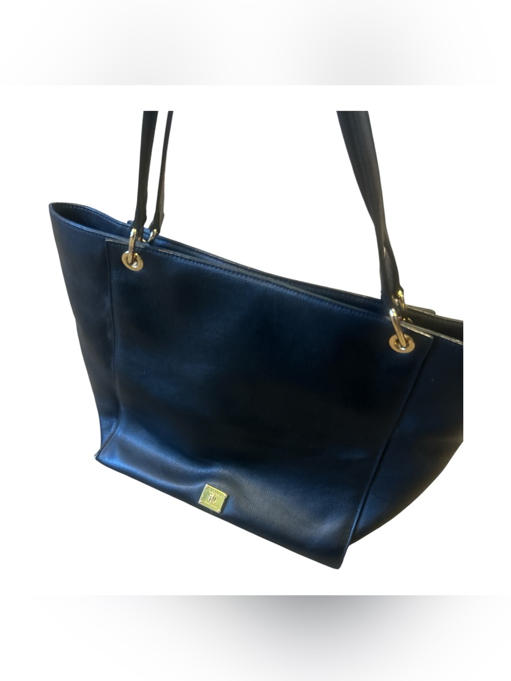 Lauren Ralph Lauren black pebbled leather oversized shoulder bag old money chic
